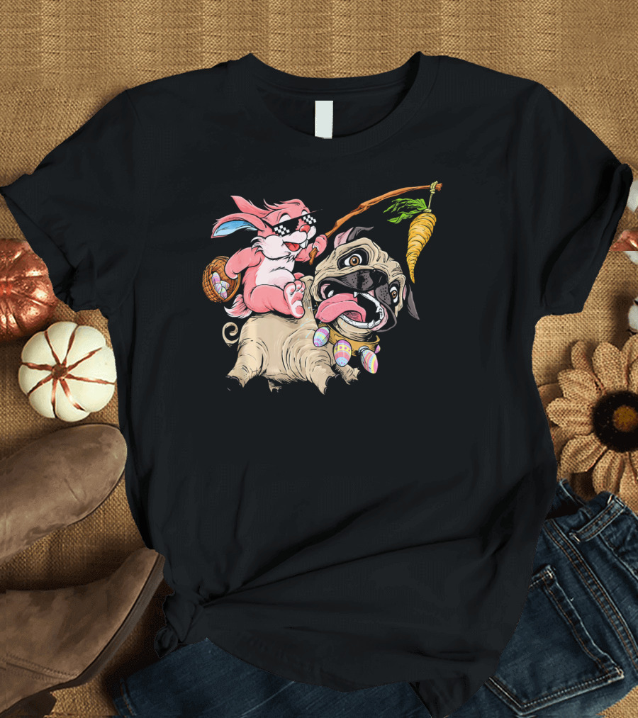 Easter Bunny Pug with Carrot and Basket Adventure T-Shirt