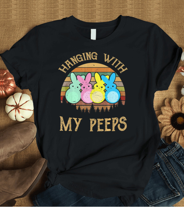 T-Shirt: Hanging With My Peeps Vintage Easter Bunnies Retro Sunset T-Shirt Hanging With My Peeps Vintage Easter Bunnies Retro Sunset T-Shirt