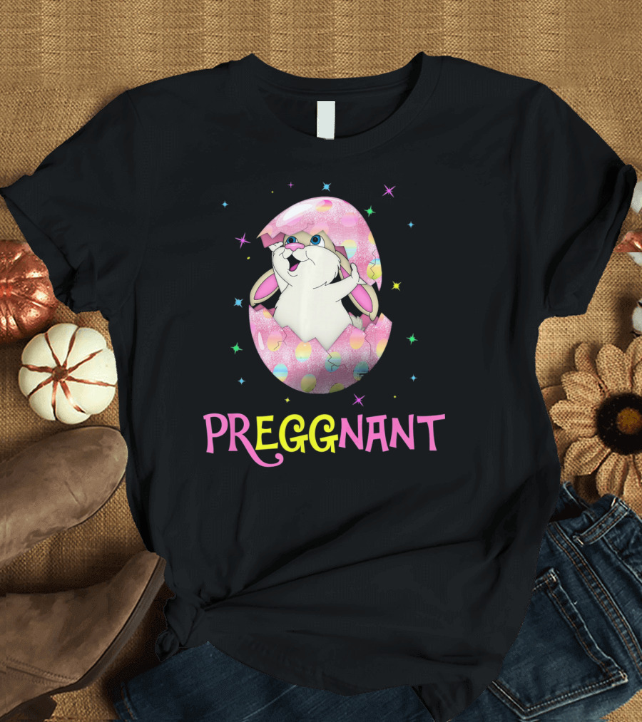 Preggnant Easter Bunny in Egg Shell with Stars T-Shirt