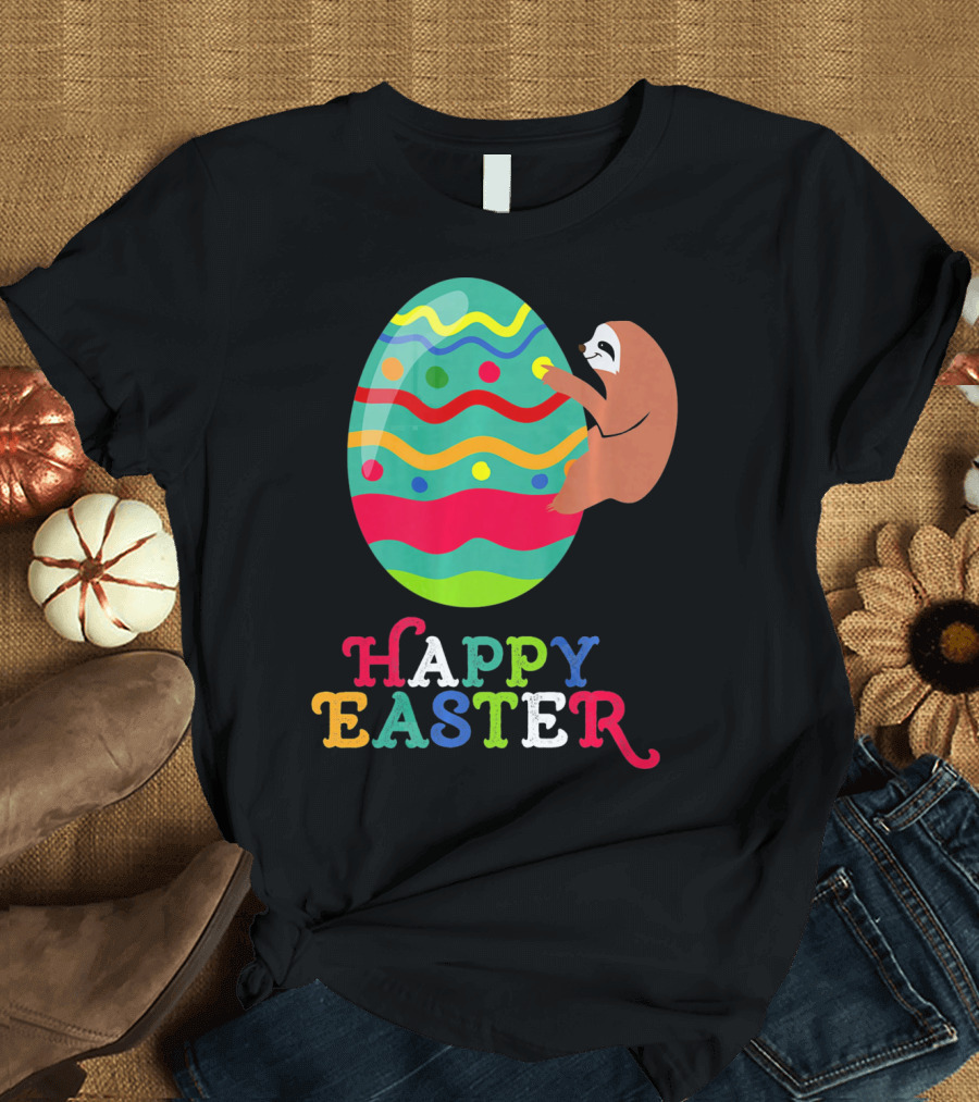 Happy Easter Sloth Colorful Egg T-Shirt