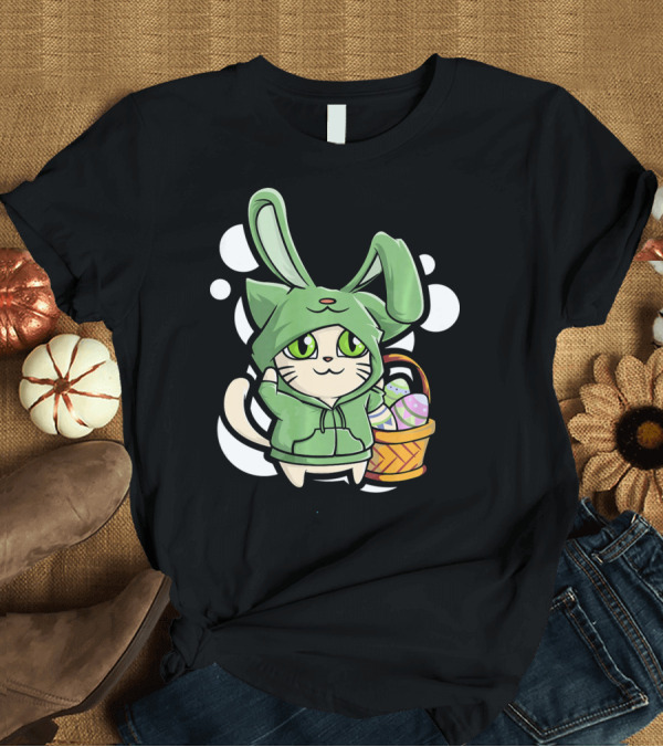 T-Shirt: Cat Easter Bunny Hoodie Kawaii with Basket of Eggs T-Shirt Cat Easter Bunny Hoodie Kawaii with Basket of Eggs T-Shirt