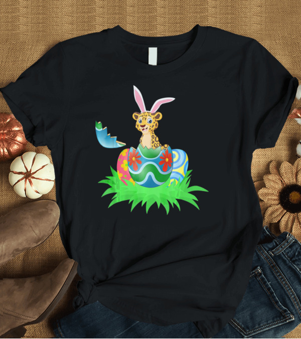 T-Shirt: Easter Leopard with Bunny Ears in Colorful Easter Egg T-Shirt Easter Leopard with Bunny Ears in Colorful Easter Egg T-Shirt