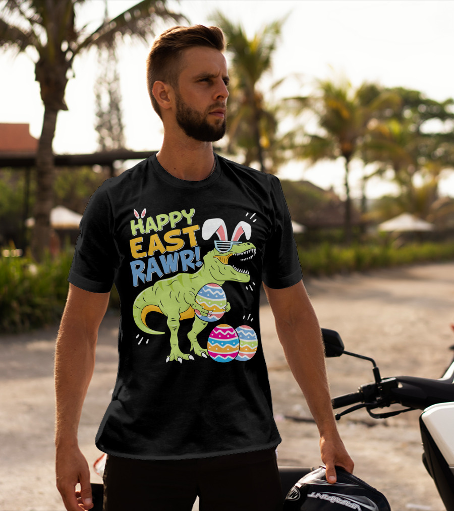 HAPPY EAST RAWR T-Rex Easter Bunny Dinosaur With Eggs T-Shirt