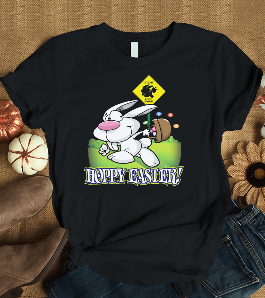 Caution Bunny Crossing Cute Funny Easter Bunny Hoppy Easter T-Shirt