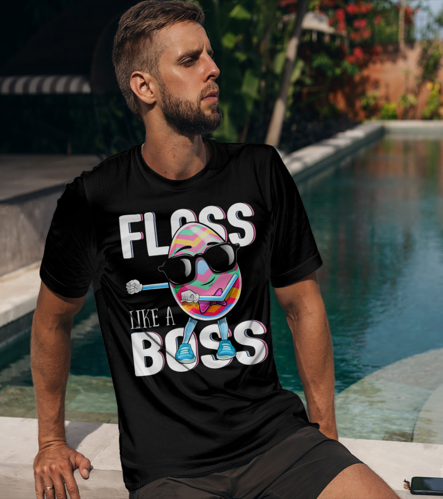 FLOSS LIKE A BOSS Flossing Easter Egg With Sunglasses And Colorful Stripes T-Shirt