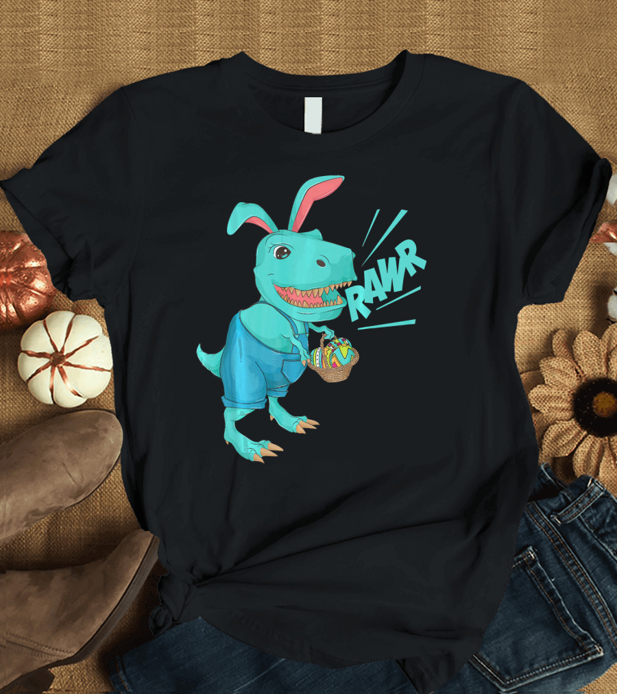 Rawr Dinosaur Easter Bunny Lovers Cute Basket T-Shirt