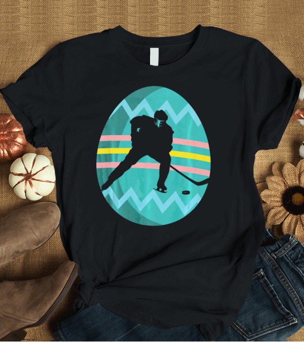 T-Shirt: Easter Egg Hockey Silhouette Athlete Zigzag Stripes T-Shirt Easter Egg Hockey Silhouette Athlete Zigzag Stripes T-Shirt