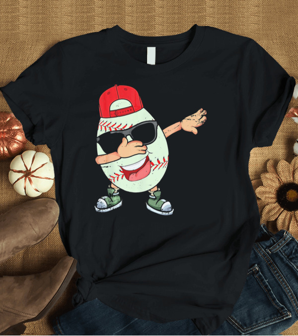 T-Shirt: Funny Dabbing Baseball Easter Egg in Sunglasses and Red Cap T-Shirt Funny Dabbing Baseball Easter Egg in Sunglasses and Red Cap T-Shirt
