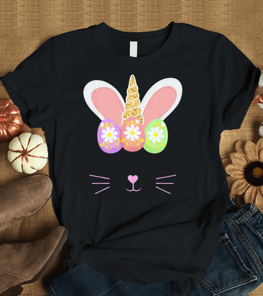 Unicorn Easter Girl Bunny Ears Eggs Whiskers T-Shirt
