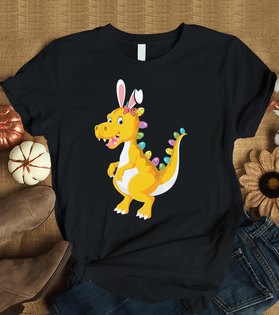 Dinosaur Rex with Bunny Ears and Easter Eggs T-Shirt