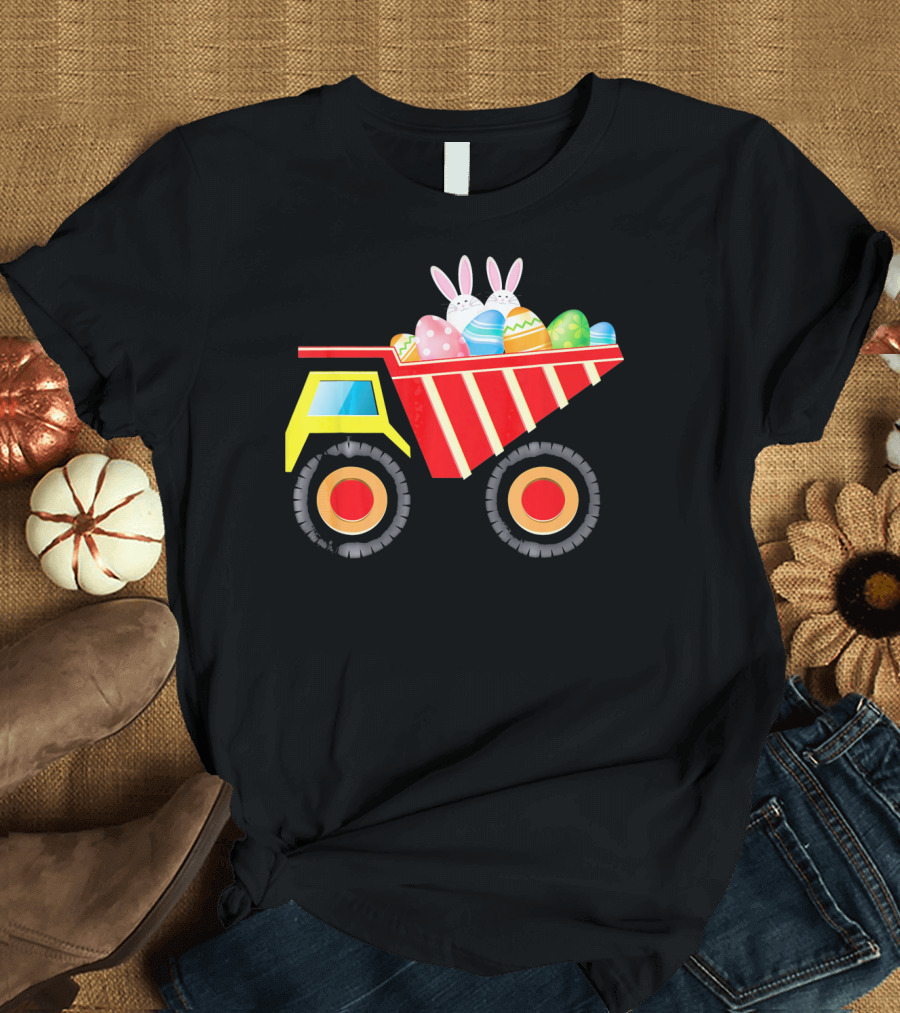 Dump Truck Carrying Easter Day Eggs with Bunny Ears T-Shirt