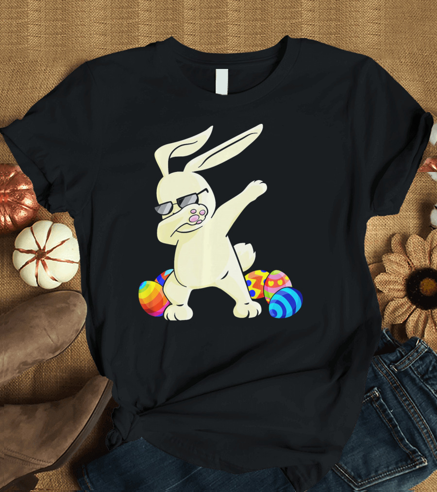 Dabbing Easter Bunny with Sunglasses and Colorful Eggs T-Shirt