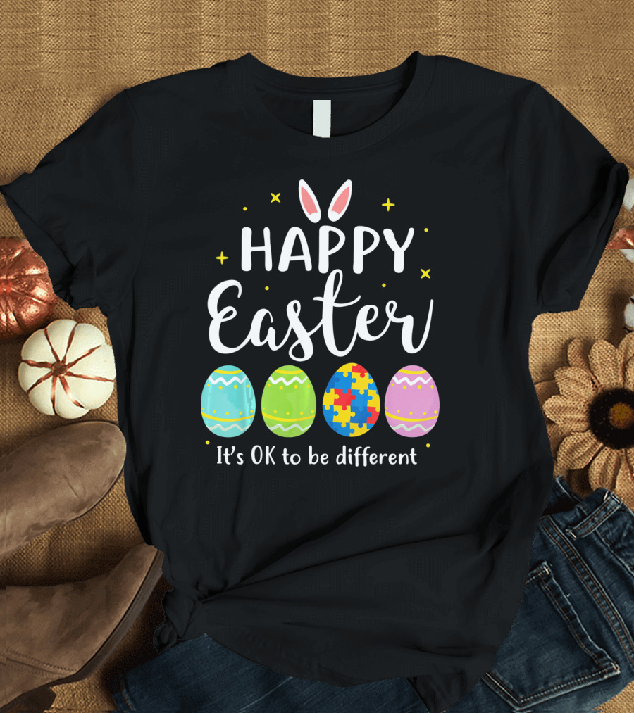 Happy Easter Bunny Puzzle Egg It's OK to Be Different T-Shirt