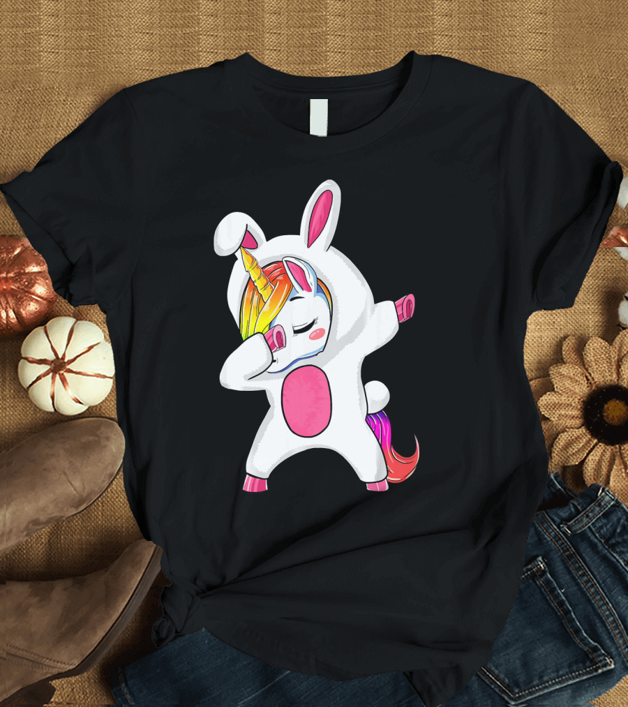 Girls Dabbing Easter Unicorn Rabbit T-Shirt