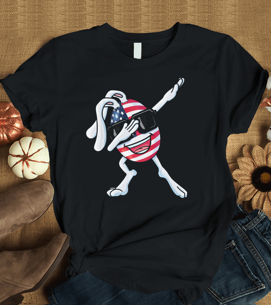 Funny Dabbing Easter Bunny American Flag Egg USA T-Shirt