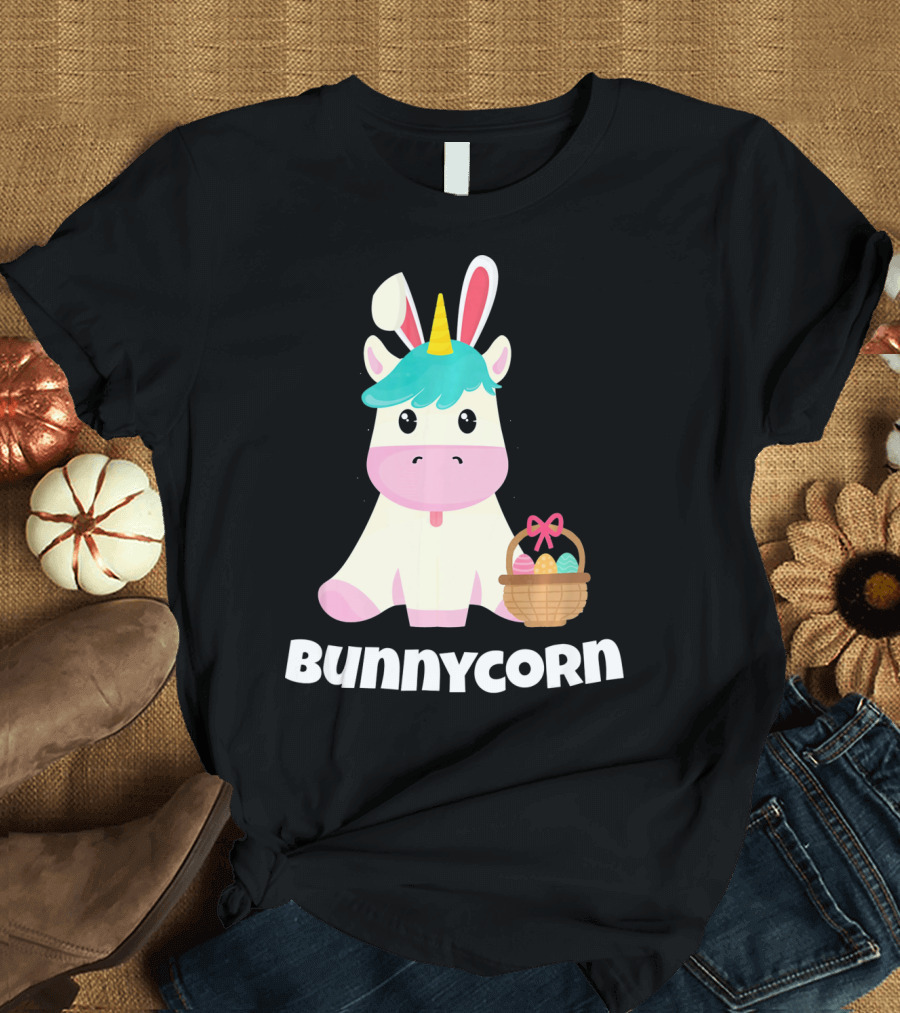Bunnycorn Easter Unicorn with Bunny Ears and Basket T-Shirt