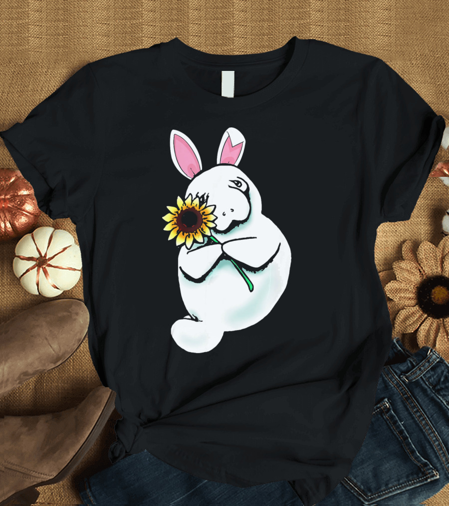 Sunflower Hugging Manatee Bunny T-Shirt