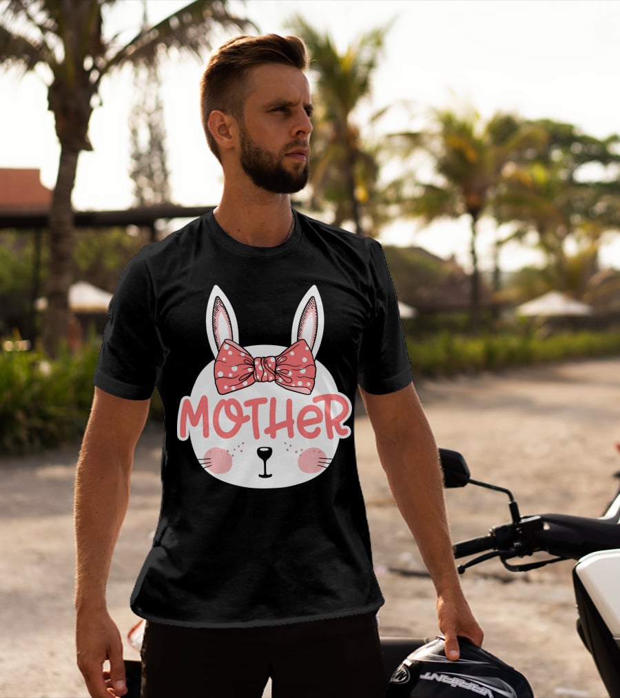 Easter Bunny Mother Pink Bow Ears Cute Face T-Shirt