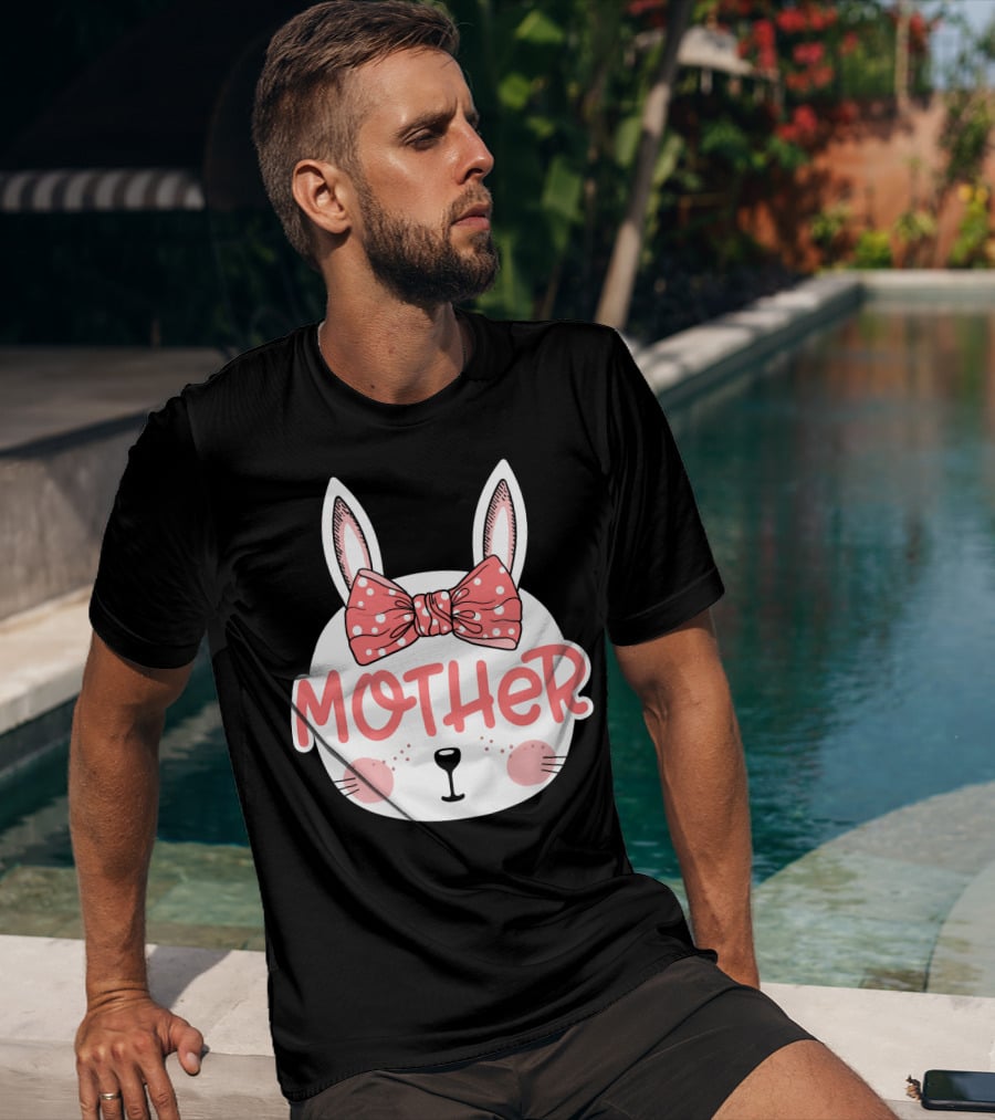 Easter Bunny Mother Pink Bow Ears Cute Face T-Shirt