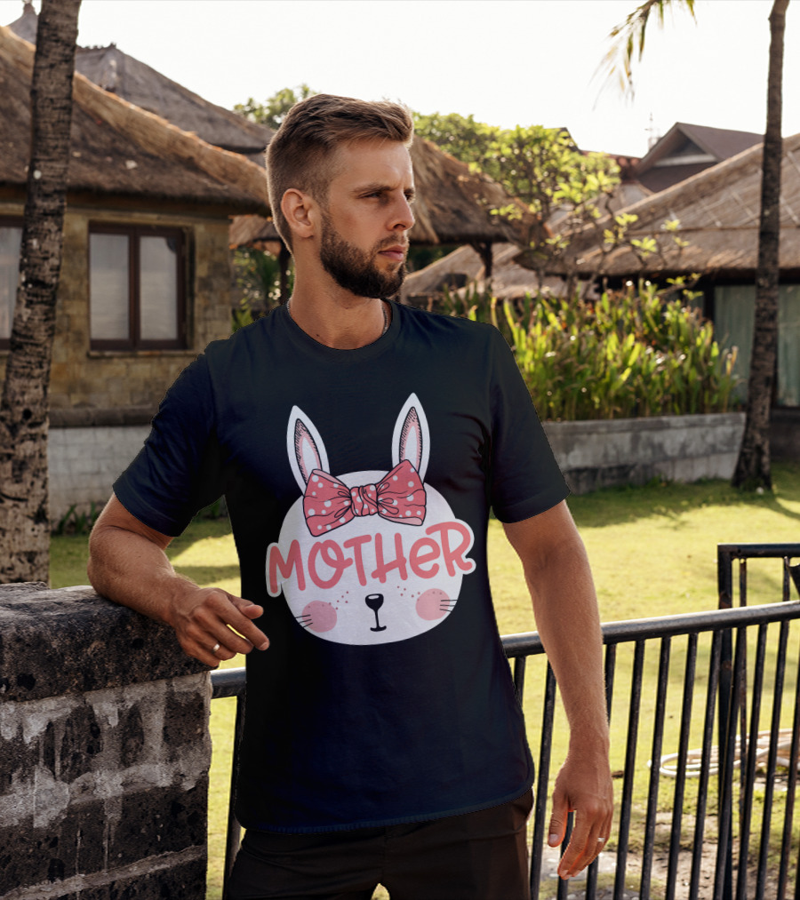Easter Bunny Mother Pink Bow Ears Cute Face T-Shirt