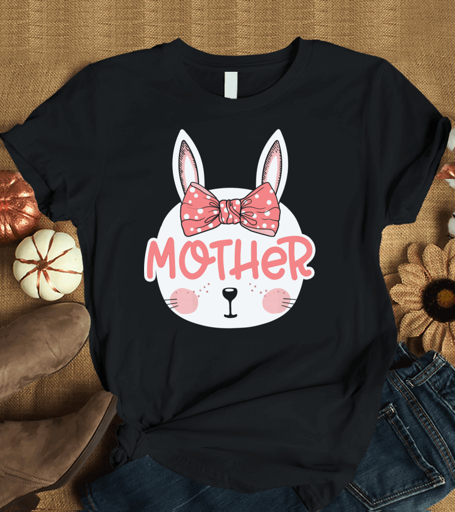 Easter Bunny Mother Pink Bow Ears Cute Face T-Shirt