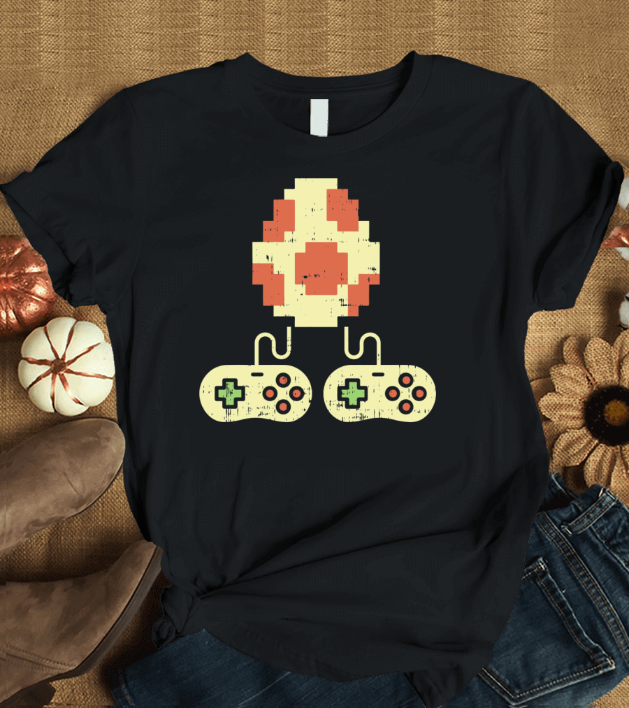 Easter Egg Pixel Art with Retro Game Controllers Gamer Gaming T-Shirt