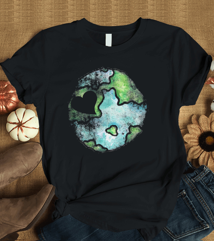 Earth Day Love Heart Vintage Artistic Planet T-Shirt