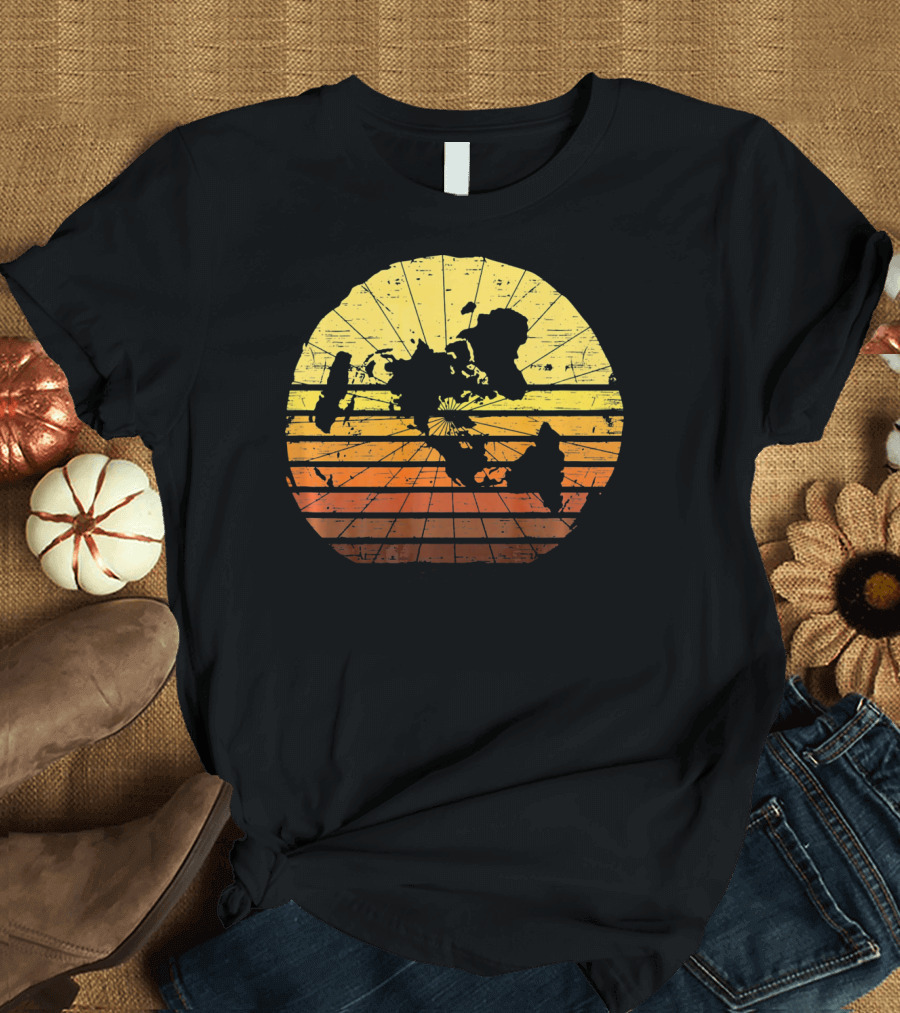 Flat Earth Map Vintage Retro Distressed Stripes T-Shirt