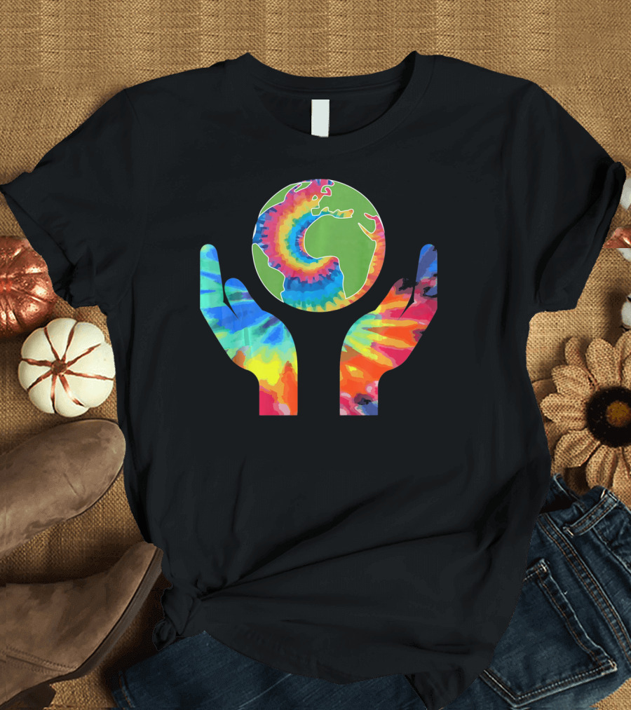 Earth Day Tie-Dye Hands Holding Planet Climate Change Global Warming T-Shirt