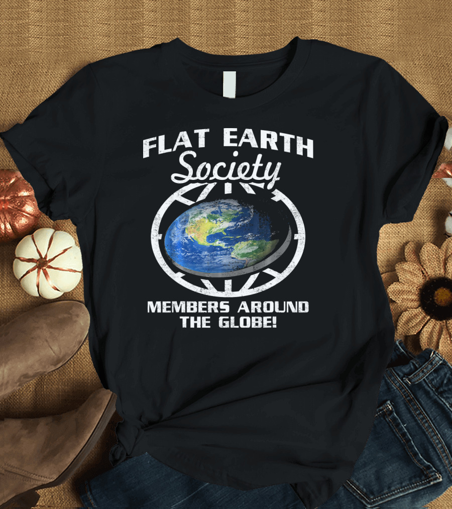 Flat Earth Society Members Around the Globe Planet Map T-Shirt