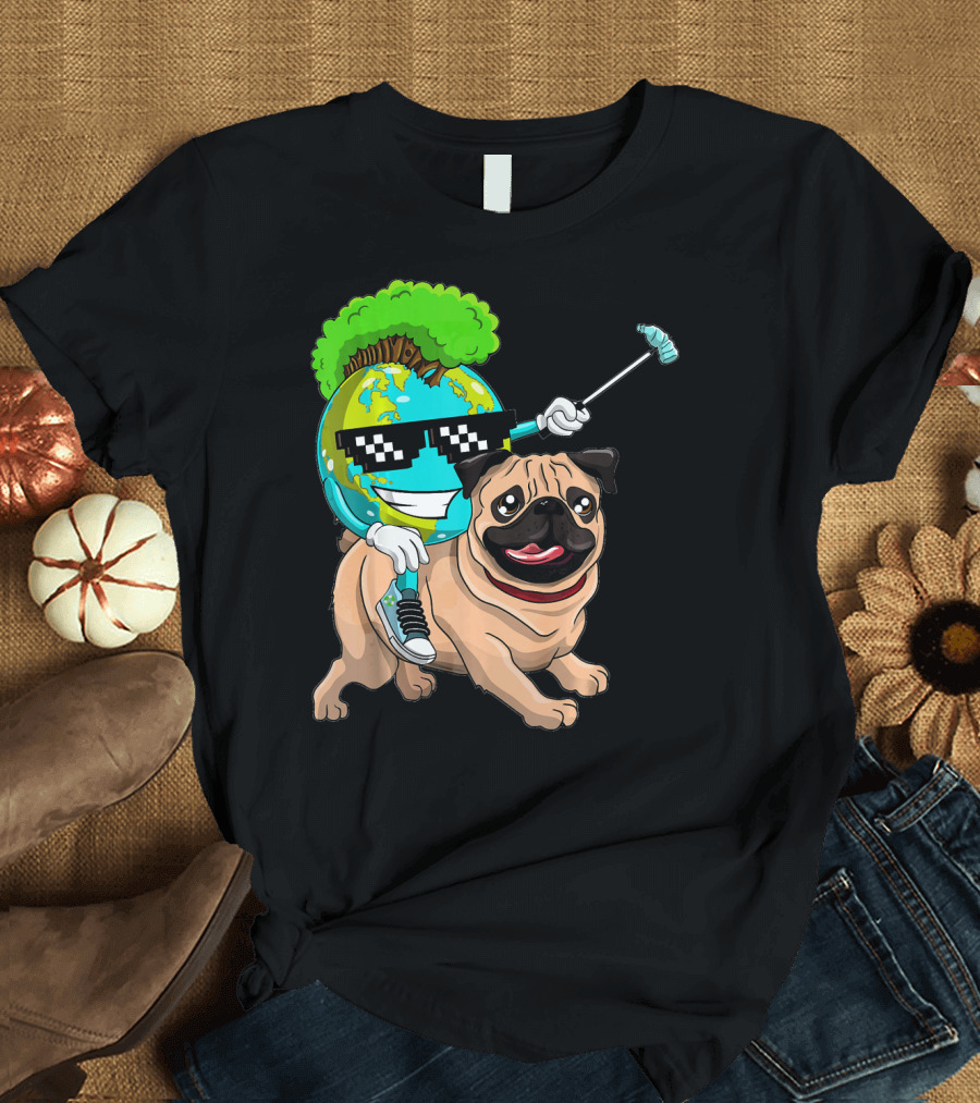 Earth Day Pug with Cool Recycling Globe and Sunglasses T-Shirt