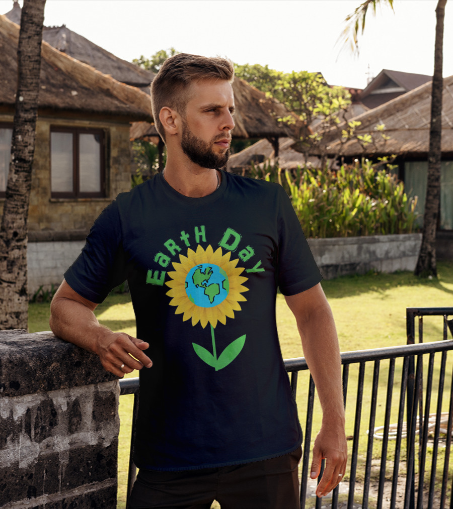 Earth Day Sunflower With Globe For Science Teacher T-Shirt