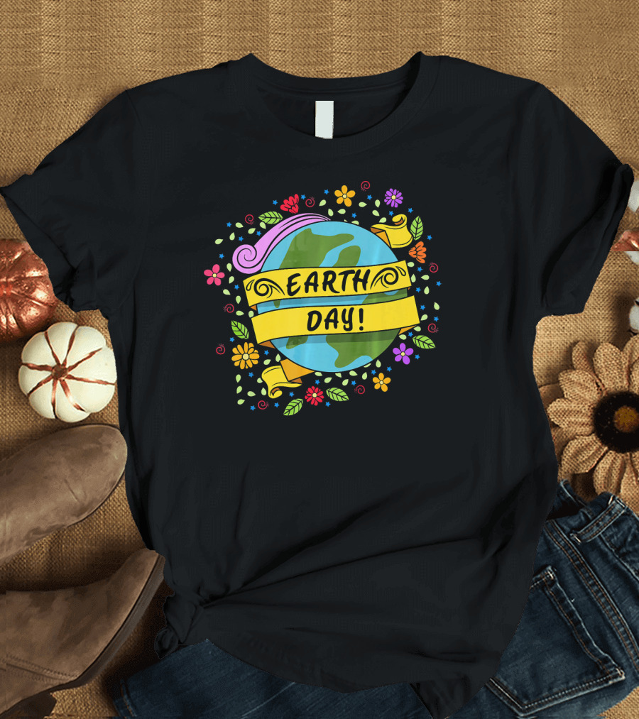 Earth Day Floral Planet Banner T-Shirt