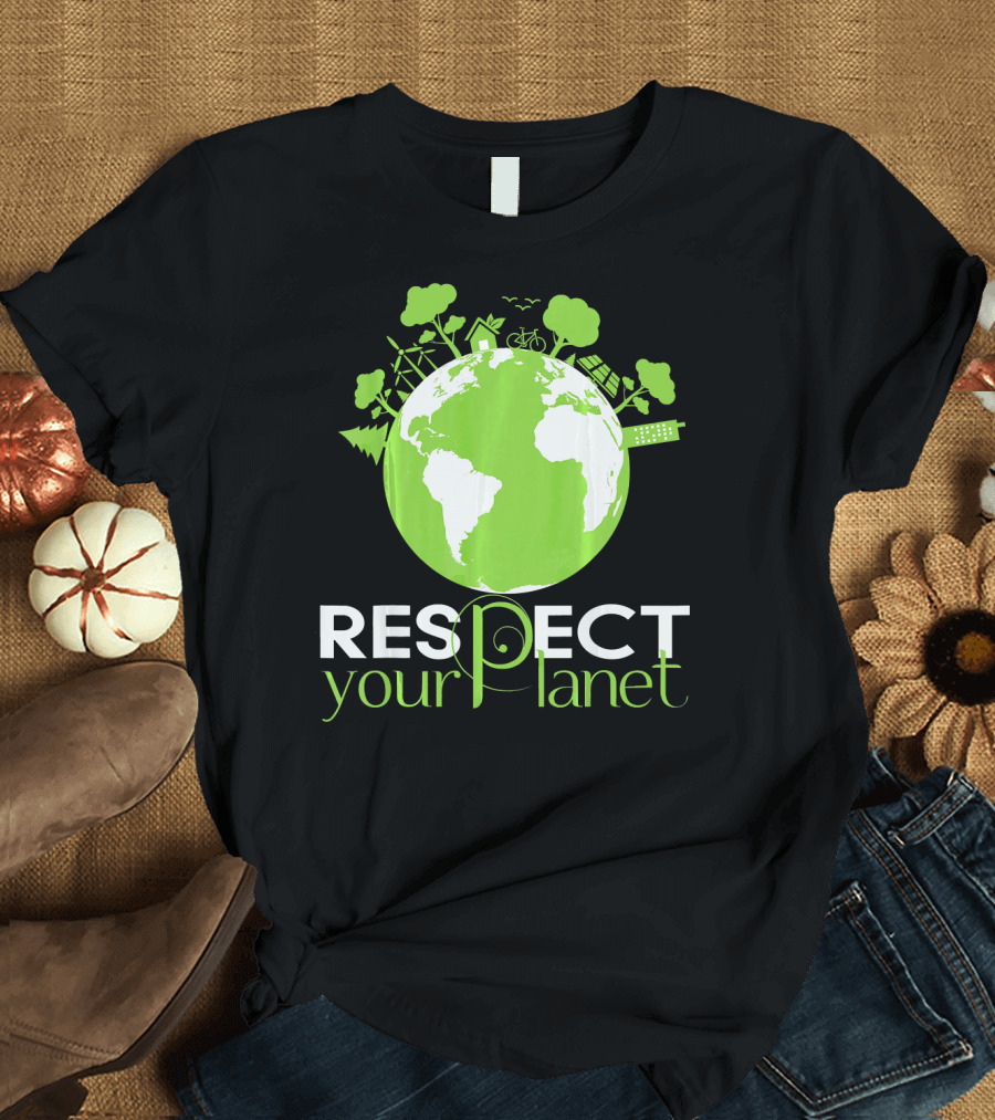Respect Your Planet Earth Day Green Eco Symbols T-Shirt