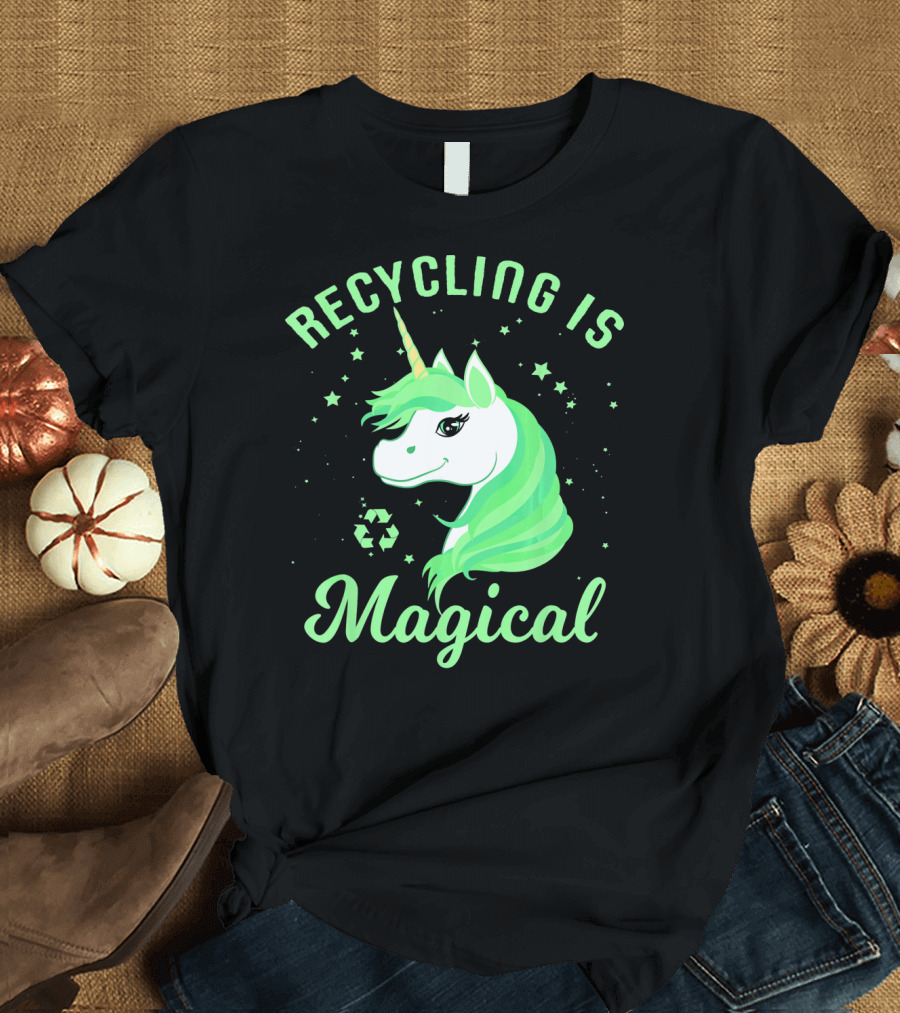 Recycling is Magical Unicorn Earth Day Green T-Shirt