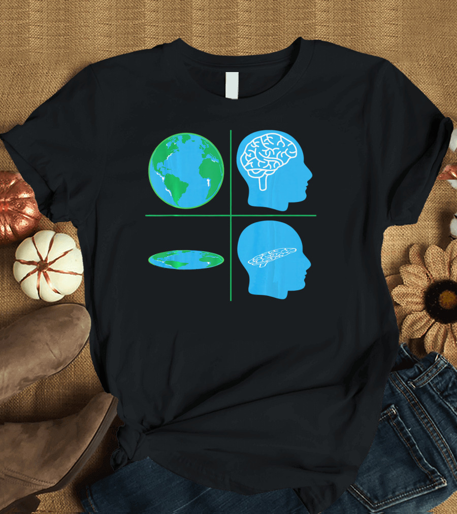 Flat Earth Society Flat Brain Memes Globes and Brain Flatheads T-Shirt