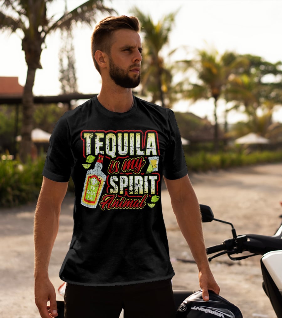 Tequila Is My Spirit Animal Tequila Bottle Lime And Glass T-Shirt
