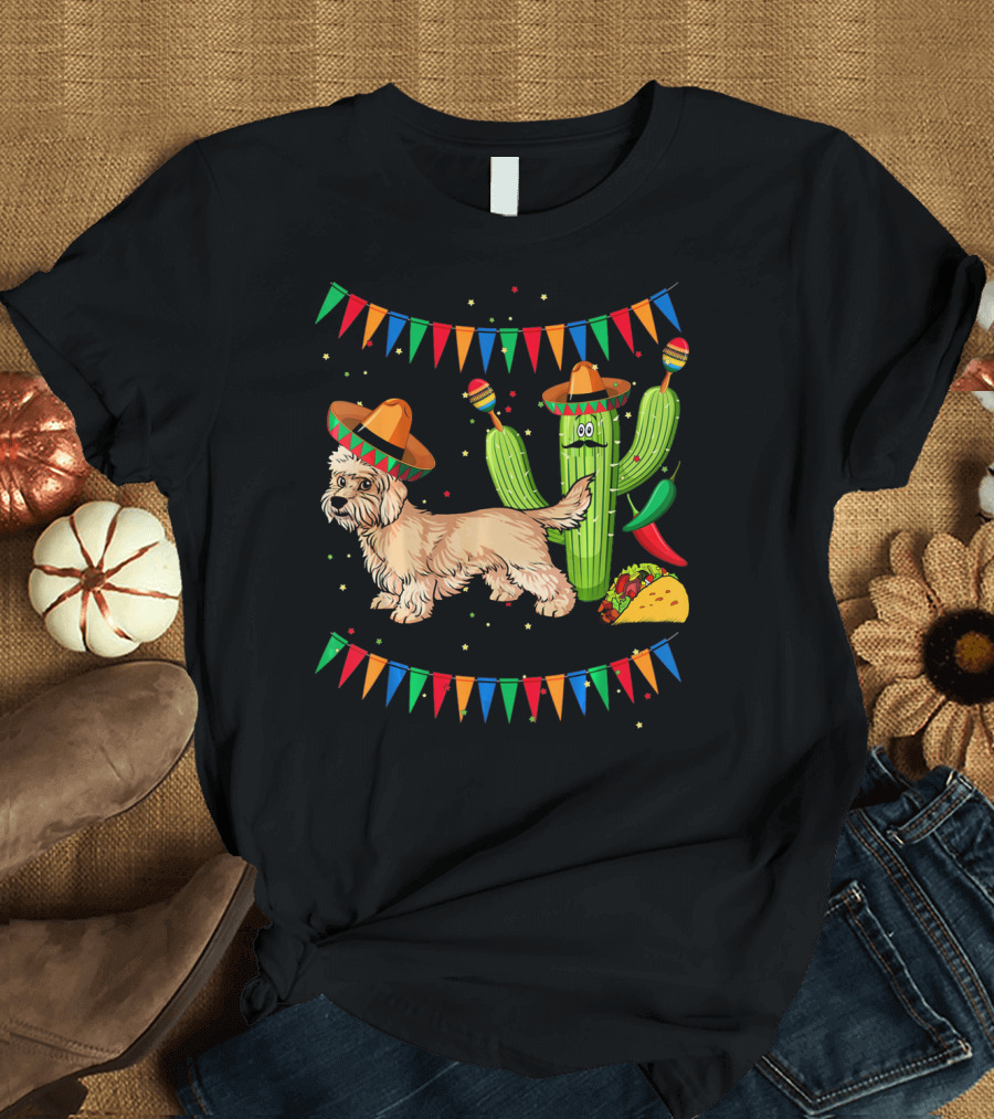 Sombrero Dandi Dinmont Terrier Dog Cactus Taco Maracas Cinco T-Shirt