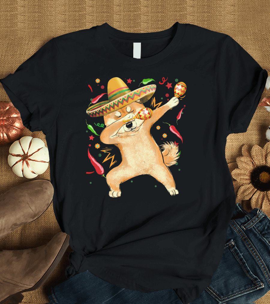 Dabbing Shiba Inu Sombrero Maracas Cinco De Mayo Celebration Dog T-Shirt