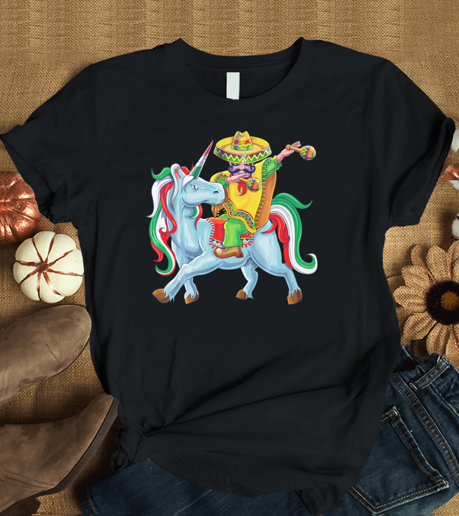 Cinco de Mayo Dabbing Poncho Riding Unicorn T-Shirt