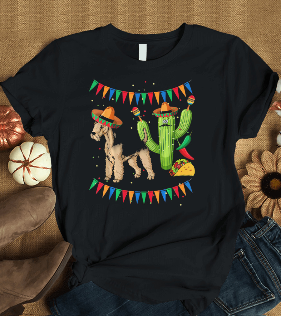 Sombrero Lakeland Terrier Dog Cactus Taco Mexico Fiesta T-Shirt