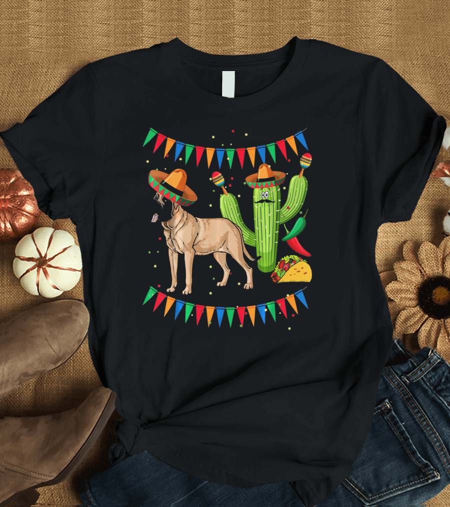 Sombrero Mastiff Dog Cactus Mexico Cinco De Mayo T-Shirt