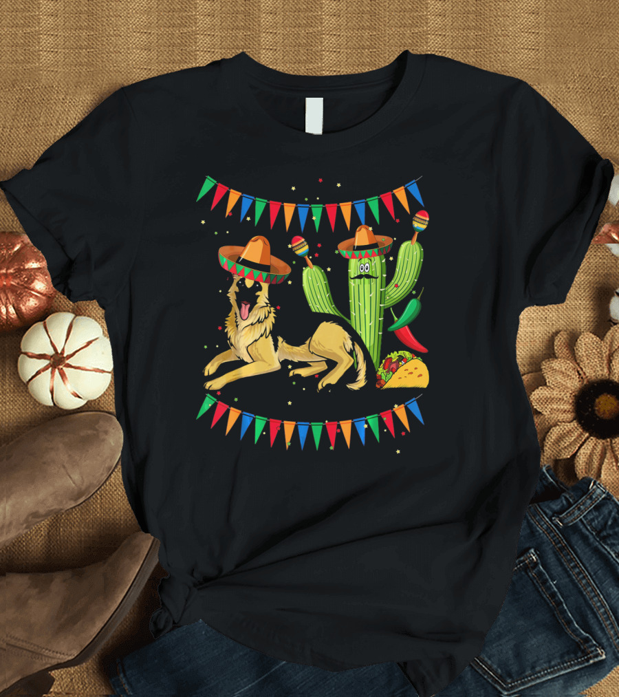 Sombrero German Shepherd Dog Mexico Cactus Sombreros Taco Fiesta Banners T-Shirt
