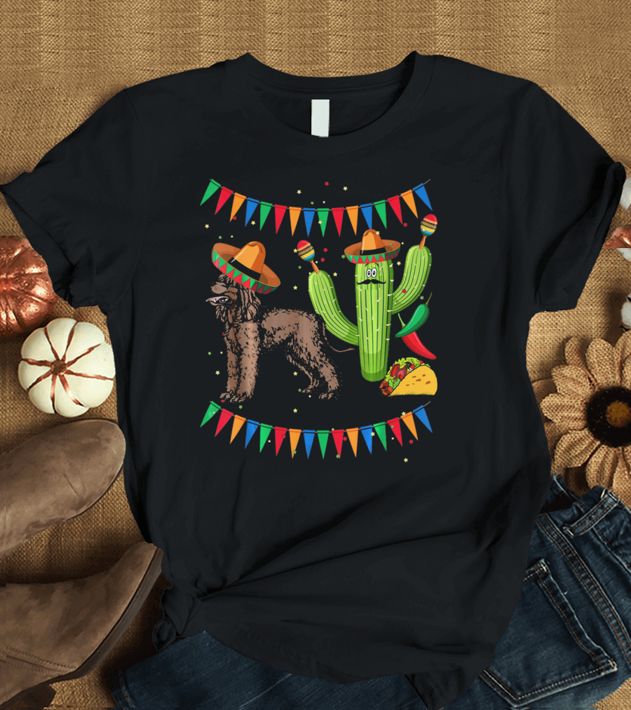 Sombrero Irish Water Spaniel with Fiesta Cactus and Taco Celebration Mexico T-Shirt