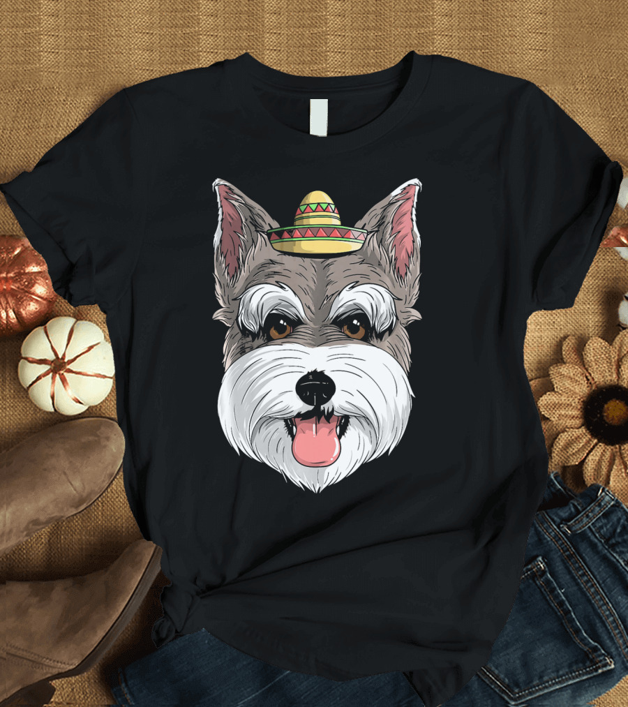 Schnauzer Dog Wearing Sombrero for Cinco De Mayo Fiesta T-Shirt