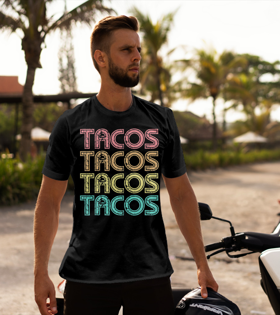 Vintage Retro Tacos Tuesday Mexican Tacos Multicolor T-Shirt