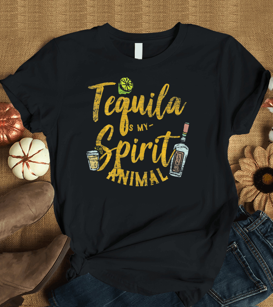 Tequila Is My Spirit Animal Lime Glass Bottle T-Shirt