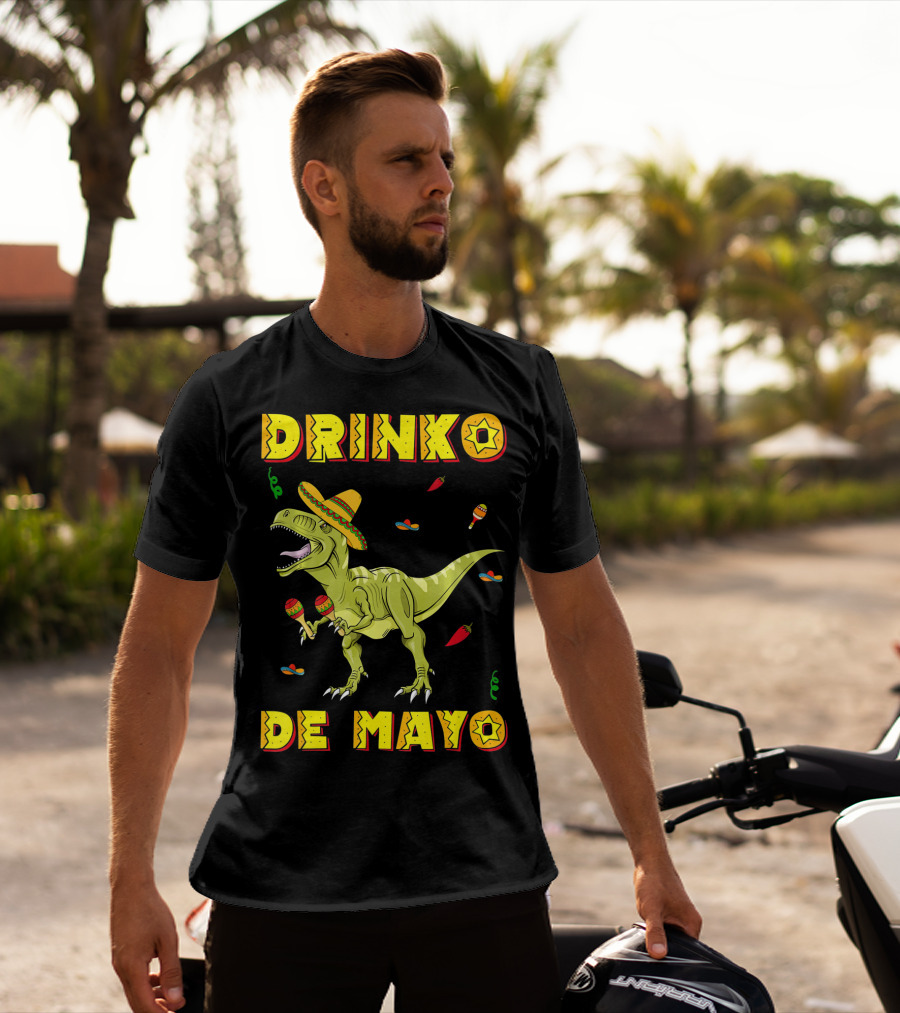 Dinosaur Drinko De Mayo Funny Cinco De Mayo Fiesta T-Shirt