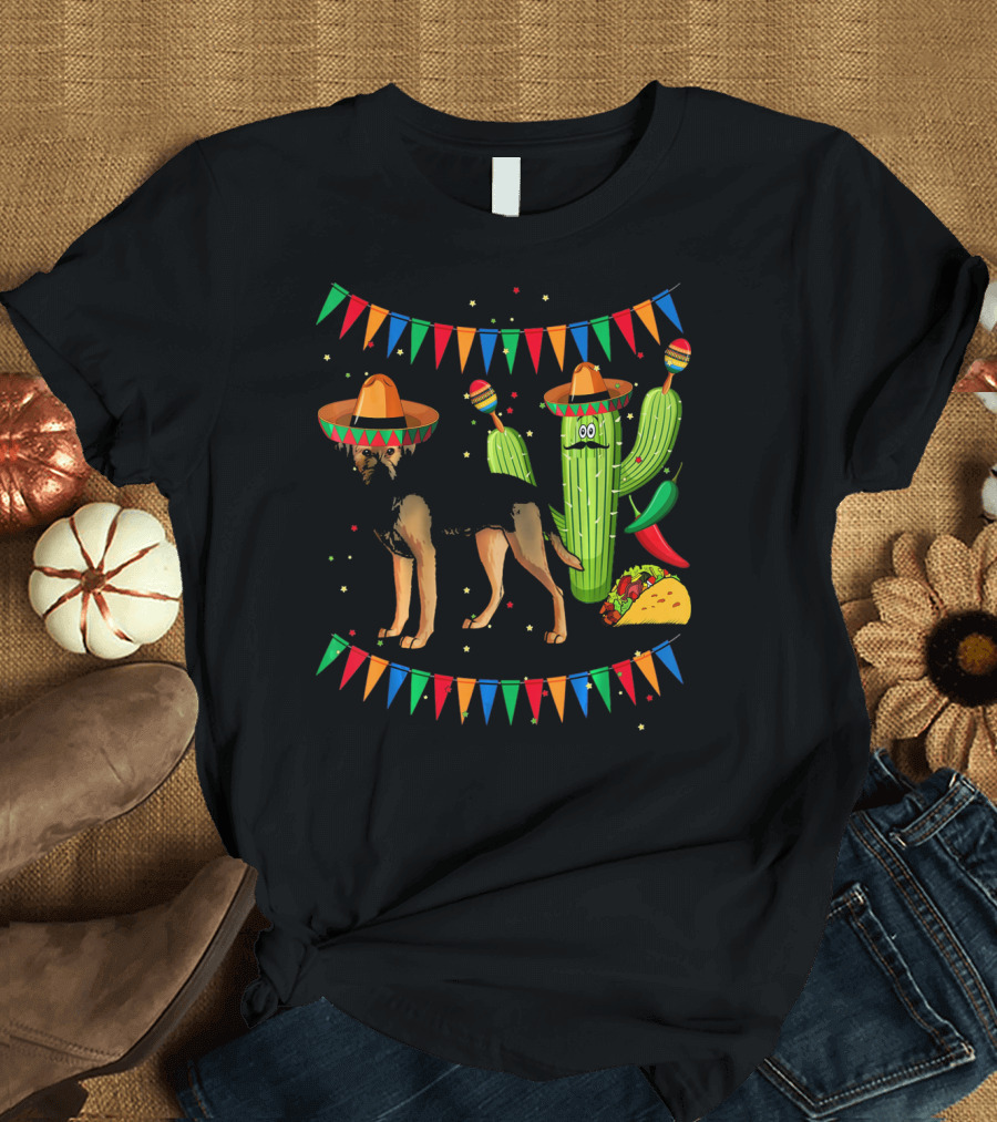 Sombrero Border Terrier Dog Mexico Cinco de Mayo Cactus Taco Fiesta T-Shirt