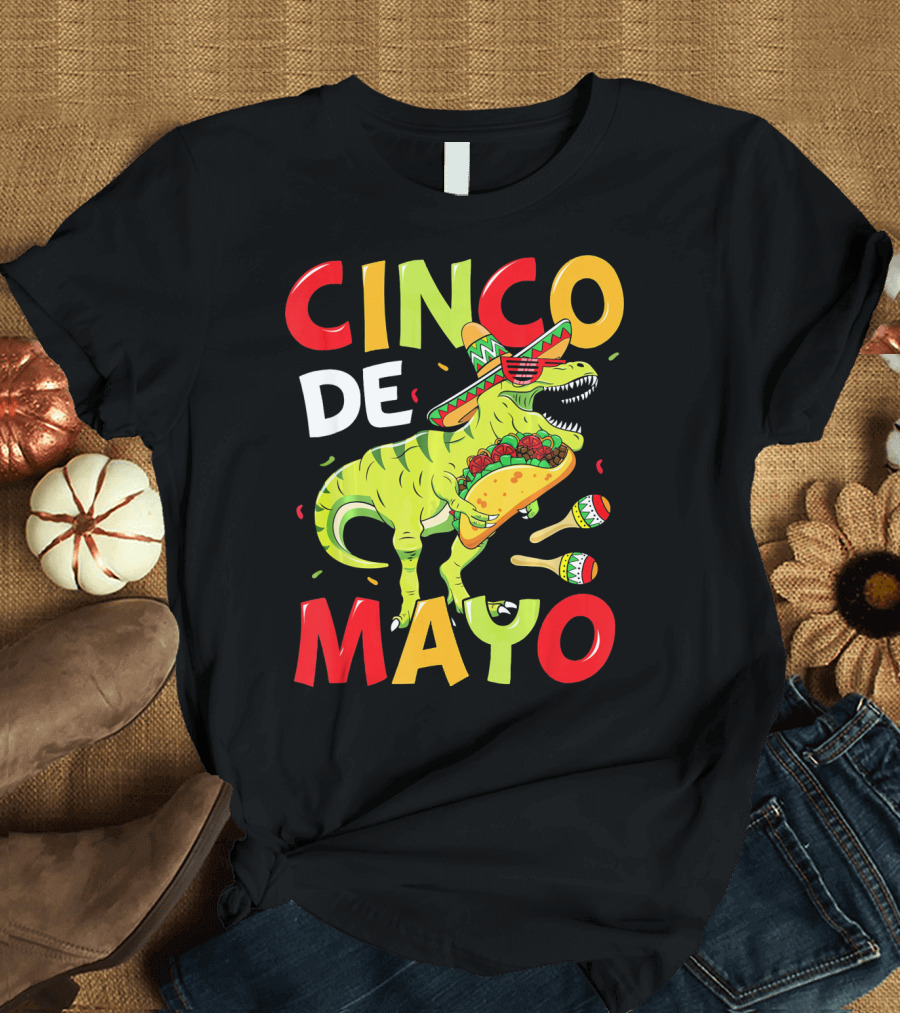 Cinco De Mayo T Rex Kids Boys Dino Sombrero Taco Maracas T-Shirt